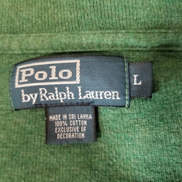 Polo Ralph Lauren sweater men's large green cotton pullover 1/4 zip heavy winter - Picture 9 of 9